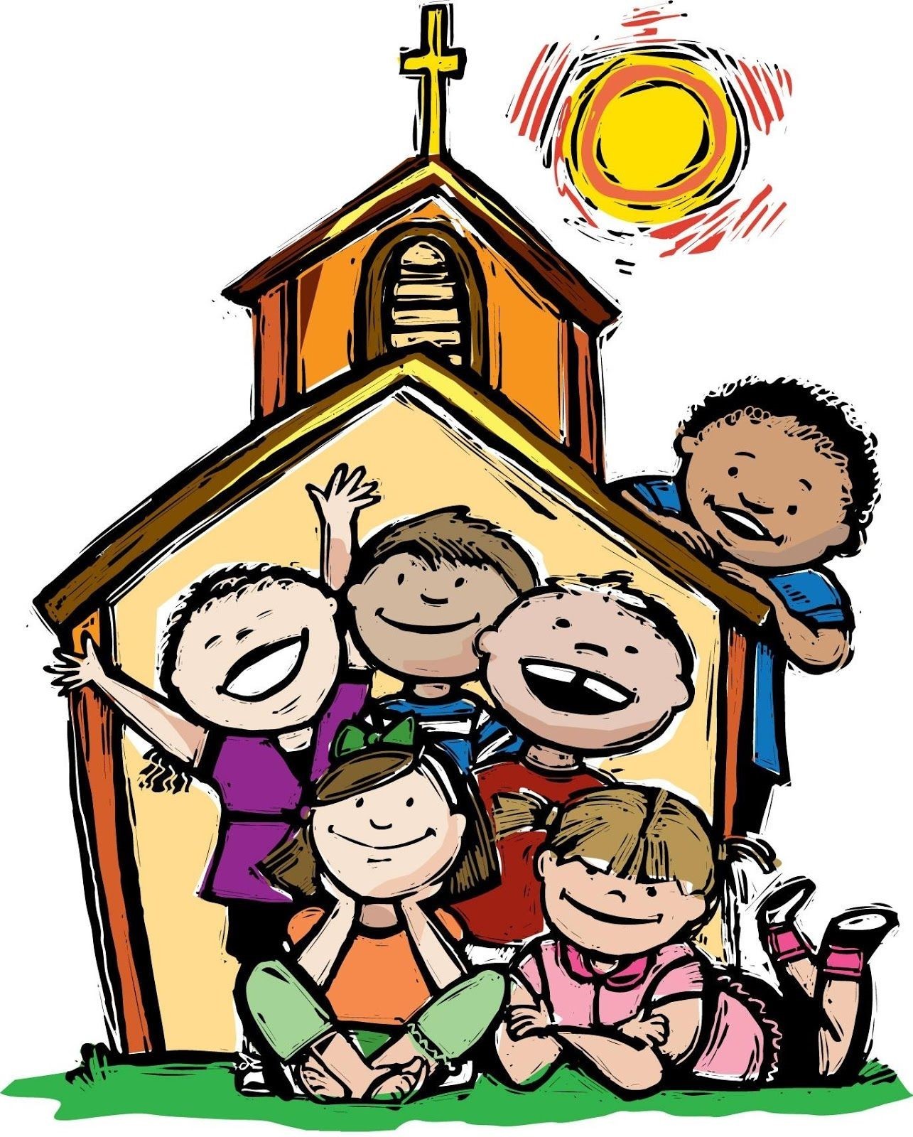 clip art images of children outside of a church