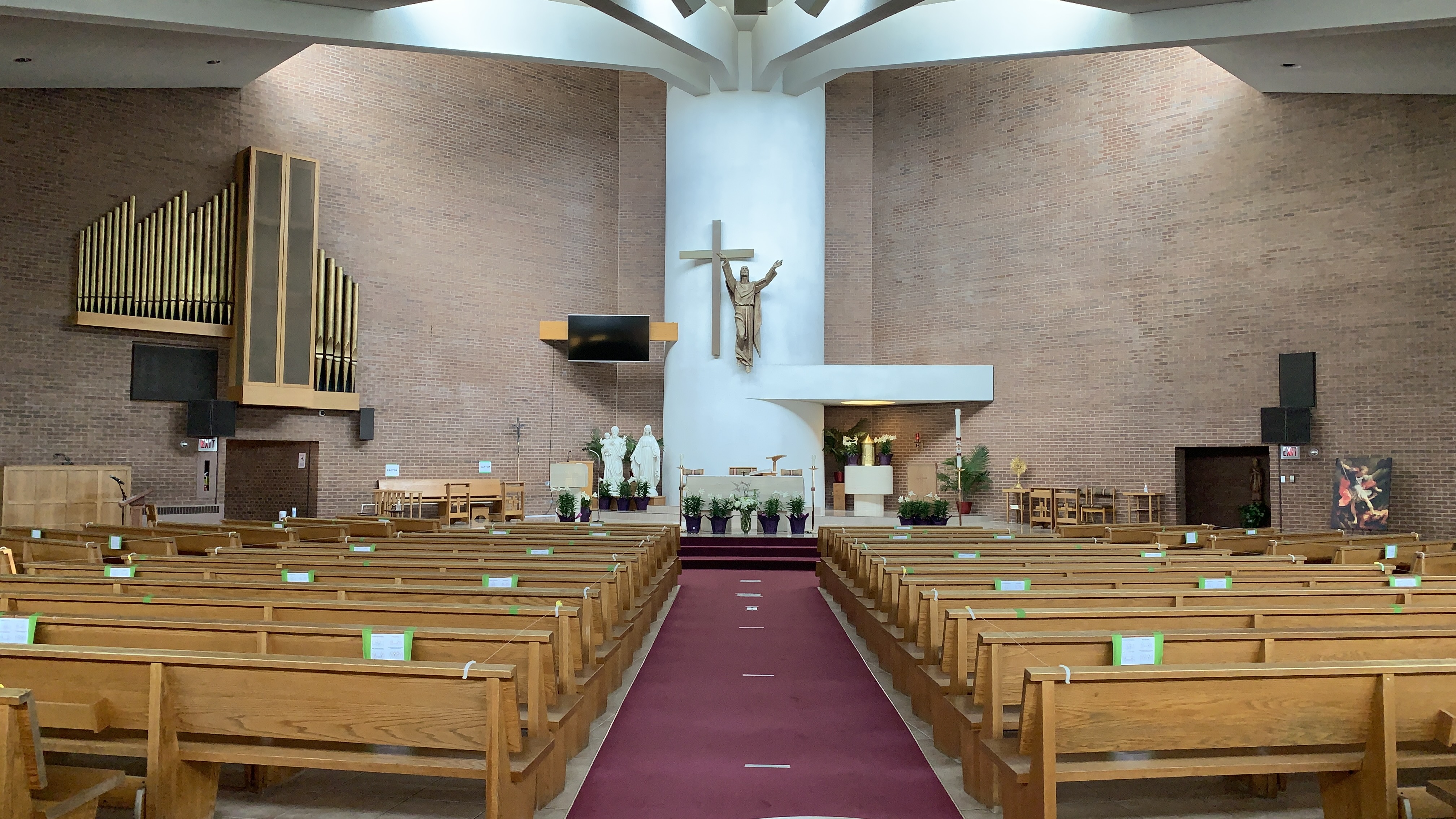 A panoramic view of the inside of the church